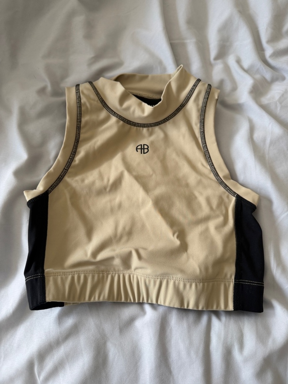 Anine Bing Sport Beige Top with Black Neckline